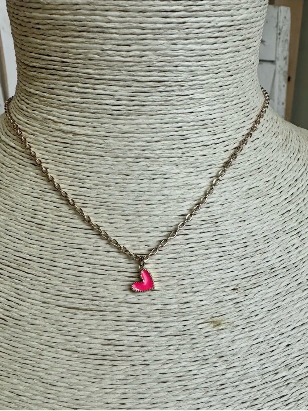 Gypsy Junk Gold-Tone Chain Necklace with Pink Heart Charm